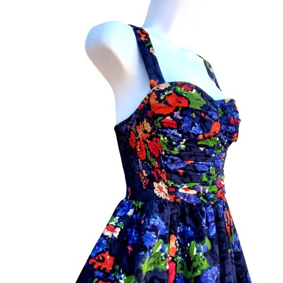 HD in Paris Anthropologie Size 2 Corduroy Halter Dress Floral Velvet Paca - Picture 2 of 10